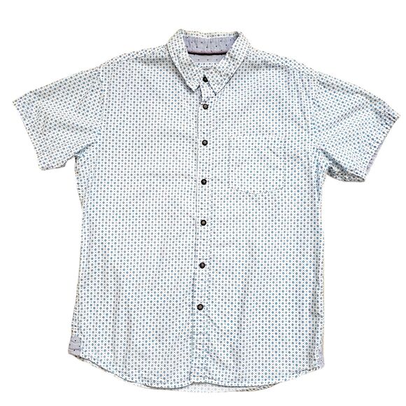 Eighth Avenue Shirt Mens Medium White Geometric Short Sleeve Cotton Preppy - Picture 2 of 13
